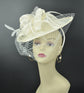 Ivory Sinamay Fascinator Hat: Feather & Net Kentucky Derby Hat