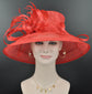 Red Kentucky Derby Hat: Wide Brim Feather Ascot Hat