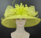 Lime Green Kentucky Derby Hat: Feather Flower Sinamay Church Hat