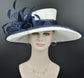 Navy White Wide Brim Kentucky Derby Hat, Ascot Hat for Wedding & Tea Party, Garden Party Hat, Mother of the Bride, Church