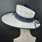 Navy White Wide Brim Kentucky Derby Hat, Ascot Hat for Wedding & Tea Party, Garden Party Hat, Mother of the Bride, Church