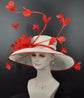 White Sinamay Derby Hat: Red Feather Church Hat