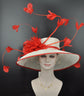 White Sinamay Derby Hat: Red Feather Church Hat