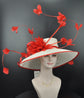 White Sinamay Kentucky Derby Hat: Red Feather Church Hat