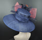 Navy Sinamay Kentucky Derby Hat: Coral Feather Flowers, Wide Brim