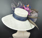 Kentucky Derby Sinamay Hat: Ivory Wide Brim with Feather Flower