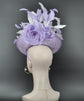 Lilac Sinamay Fascinator Hat: White Feather Flower, Royal Ascot Headband