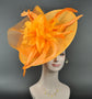 Orange  Sinamay Disc Fascinator Hat with  Jumbo   Feather Flowers