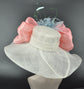 Sinamay Kentucky Derby Hat: White Wide Brim, Pink Bows & Feather Flower
