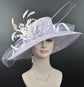 Lilac Wide Brim Sinamay Hat: Feather Flower Kentucky Derby Church Hat