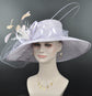 Lilac Wide Brim Sinamay Hat: Feather Flower Kentucky Derby Church Hat