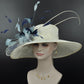 Wide Brim Sinamay Derby Hat: Feather Flower, Ostrich Quills