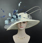 Wide Brim Sinamay Derby Hat: Feather Flower, Ostrich Quills