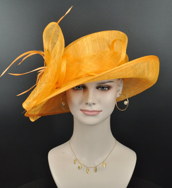 Orange Derby Hat: Floppy Brim Sinamay Church Hat