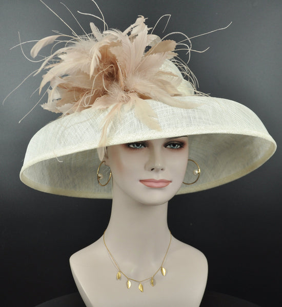 Sinamay Dome Hat: Audrey Hepburn Style Feather Kentucky Derby Hat