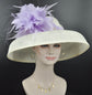 Audrey Hepburn Style Sinamay Dome Hat: Ivory & Lavender Feather Kentucky Derby