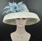 Sinamay Dome Hat: Audrey Hepburn Style, Kentucky Derby, Ivory & Powder Blue