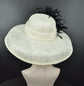 Sinamay Dome Hat: Ivory Wide Brim Kentucky Derby Feather Hat