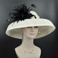 Sinamay Dome Hat: Ivory Wide Brim Kentucky Derby Feather Hat