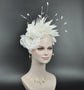 White Feather Fascinator Hat: Silk Flower Headband