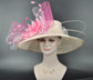 Wide Brim Sinamay Kentucky Derby Hat: Pink Flower Wedding Tea Party