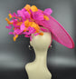 Hot Pink Sinamay Fascinator Hat: Silk Flower Kentucky Derby Hat
