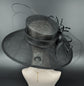 Black Sinamay Wide Brim Derby Hat: Feather Flower Ascot Race Day Hat