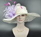 Sinamay Kentucky Derby Hat: Ivory Lavender Feather Church Hat