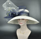 Kentucky Derby Hat: Ivory Sinamay, Navy Peacock Feather Tea Party Hat