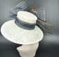 Kentucky Derby Hat: Ivory Sinamay, Navy Peacock Feather Tea Party Hat