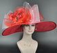 Red Kentucky Derby Hat: Wide Brim Feathered Church Hat