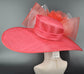 Red Derby Hat: Wide Brim Feathered Church Hat