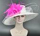 Wide Brim Sinamay Hat Church Kentucky Derby Hat Carriage Tea Party Wedding Hat Royal Ascot Horse Race Oaks day hatWhite w Fuchsia