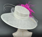 Wide Brim Sinamay Hat Church Kentucky Derby Hat Carriage Tea Party Wedding Hat Royal Ascot Horse Race Oaks day hatWhite w Fuchsia