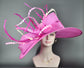 Fuchsia Derby Hat: Wide Brim Sinamay Feather Fascinator