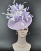 Lilac Sinamay Fascinator Hat: White Feather Flower, Royal Ascot Headband
