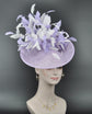 Lilac Sinamay Fascinator Hat: White Feather Flower, Royal Ascot Headband