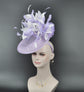Lilac Sinamay Fascinator Hat: White Feather Flower, Royal Ascot Headband