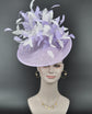 Lilac Sinamay Fascinator Hat: White Feather Flower, Royal Ascot Headband