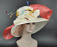 Wide Brim Sinamay Derby Hat: Ivory, Coral Silk Abaca Bows