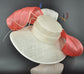Wide Brim Sinamay Derby Hat: Ivory, Coral Silk Abaca Bows