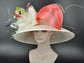 Wide Brim Sinamay Derby Hat: Ivory, Coral Silk Abaca Bows