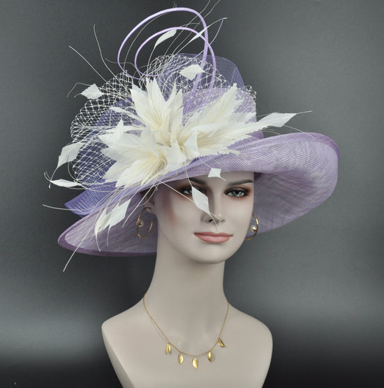 Lilac Kentucky Derby Hat: Feather Flower Church Wedding Hat