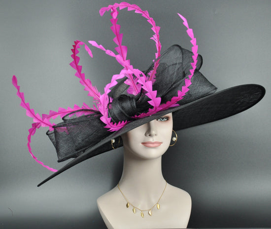 Royal Ascot Hat: Black Sinamay Feather Kentucky Derby Hat