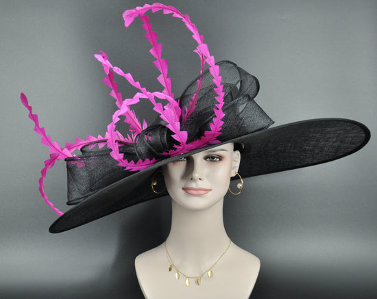 Royal Ascot Hat: Black Sinamay Feather Derby Hat