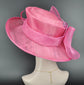 Hot Pink Sinamay Kentucky Derby Hat: Wide Brim Flower Millinery