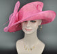 Hot Pink Sinamay Kentucky Derby Hat: Wide Brim Flower Millinery