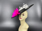 Wide Brim Kentucky Derby Fascinator  Hat, Ascot Hat for Wedding & Tea Party, Garden Party Hat, Mother of the Bride, Church Black  Pink White