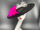 Wide Brim Kentucky Derby Fascinator  Hat, Ascot Hat for Wedding & Tea Party, Garden Party Hat, Mother of the Bride, Church Black  Pink White