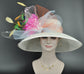 Ivory  Flower Peacock Feathers Wide Brim Sinamay Hat for Kentucky Derby,Ascot Royal, Tea Garden Party,Easter Day,Mother of The Bride